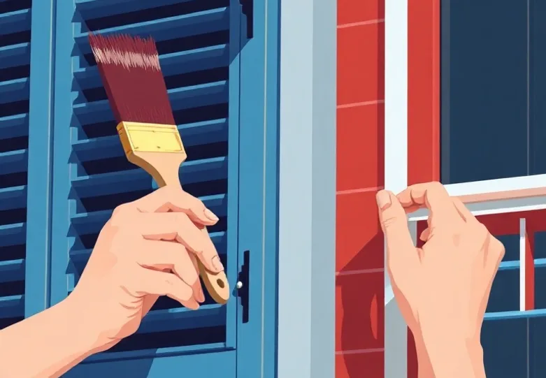 Mise en peinture au pinceau de volets et d'encadrements en bois