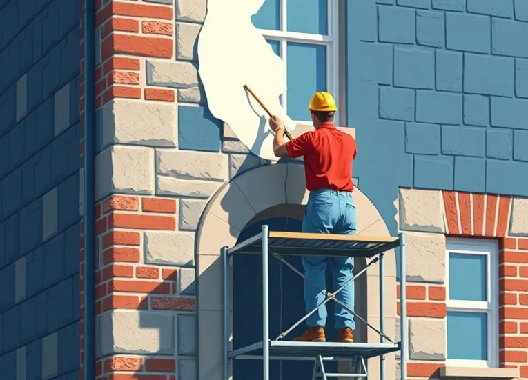 Ravalement de façade en pierre, nettoyage et application d'enduit